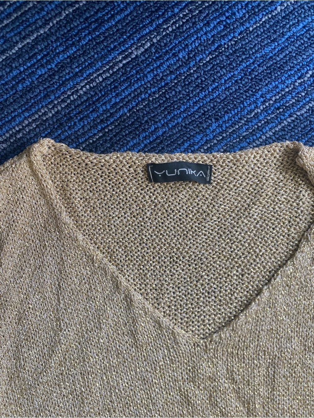 NIKA Metallic Knit V-Neck Coverup in Gold-Tan